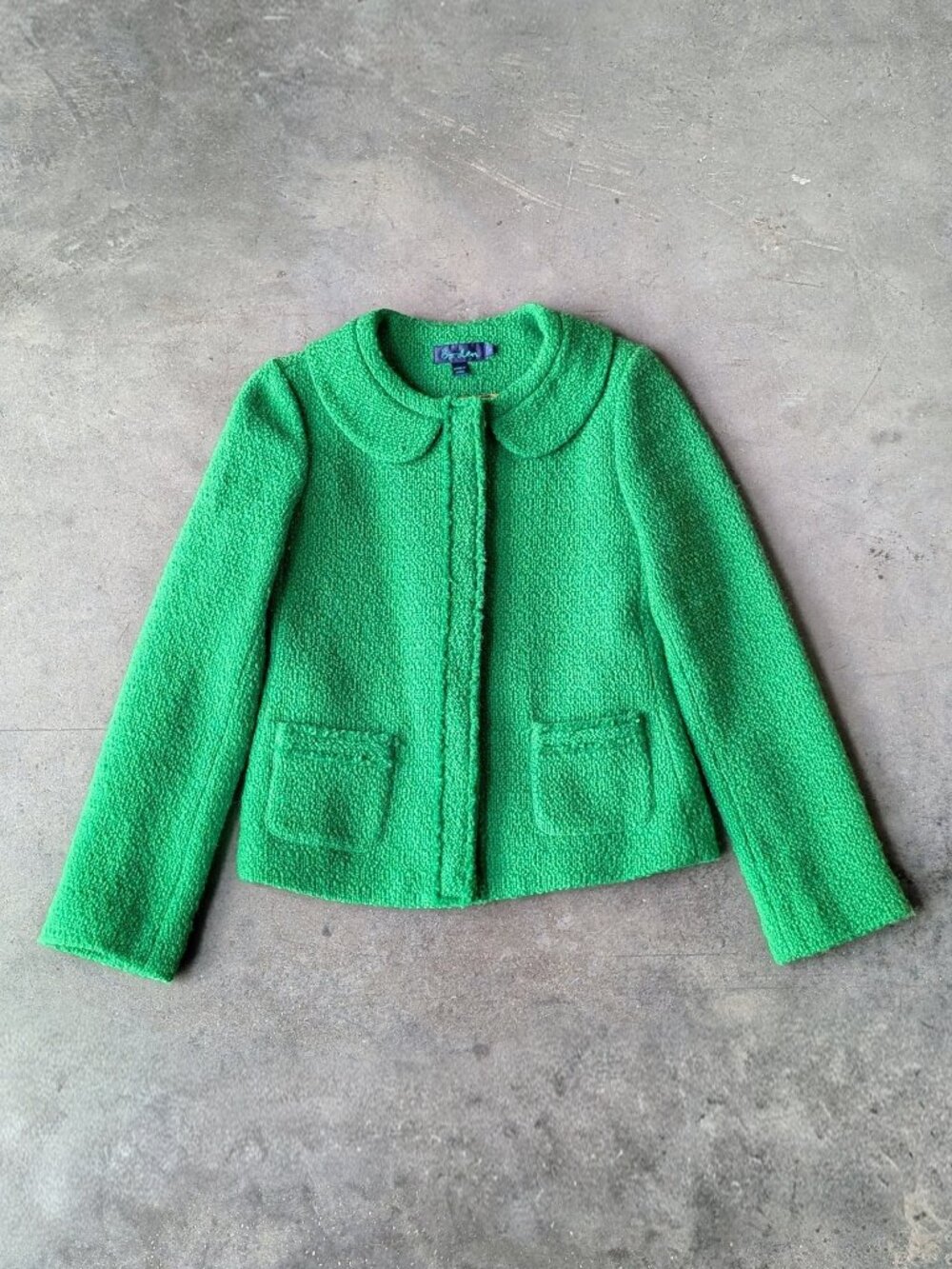 Boden Green Parisienne Peter Pan Collar Boucle Wool Tweed Blazer Jacket